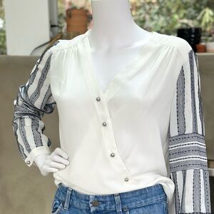 Etcetera Embroidered Sleeve Faux Wrap Long Sleeve Blouse Size 4